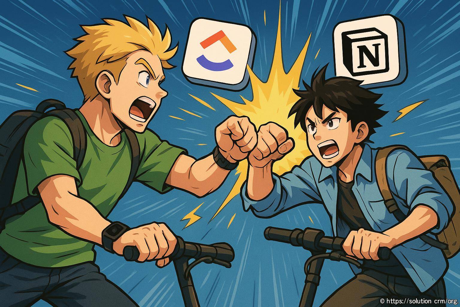 Deux jeunes hommes en duel à trottinettes