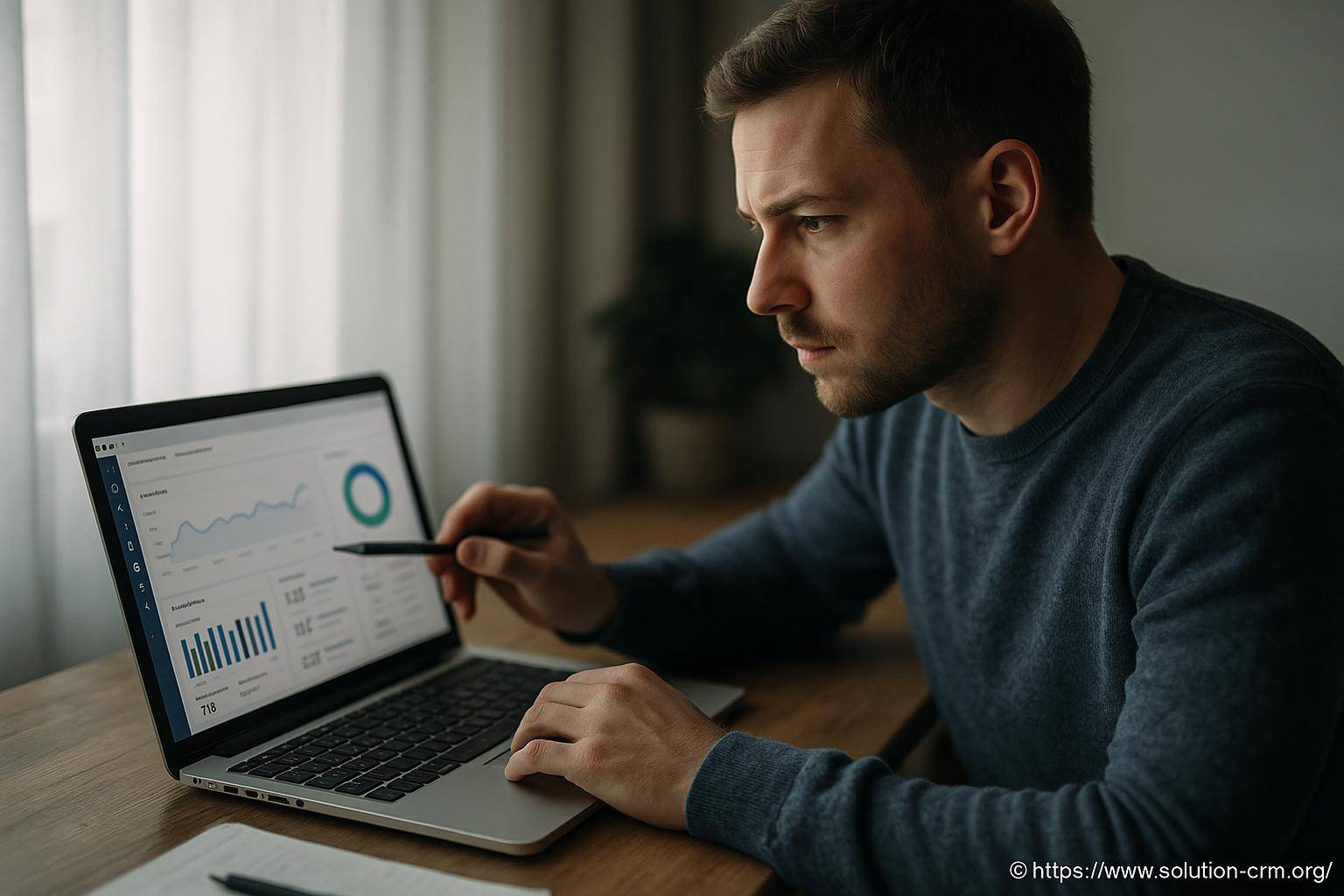 Homme analysant des données sur un ordinateur portable