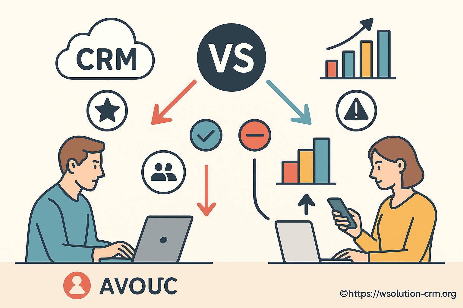 Illustration comparaison CRM avantages inconvénients