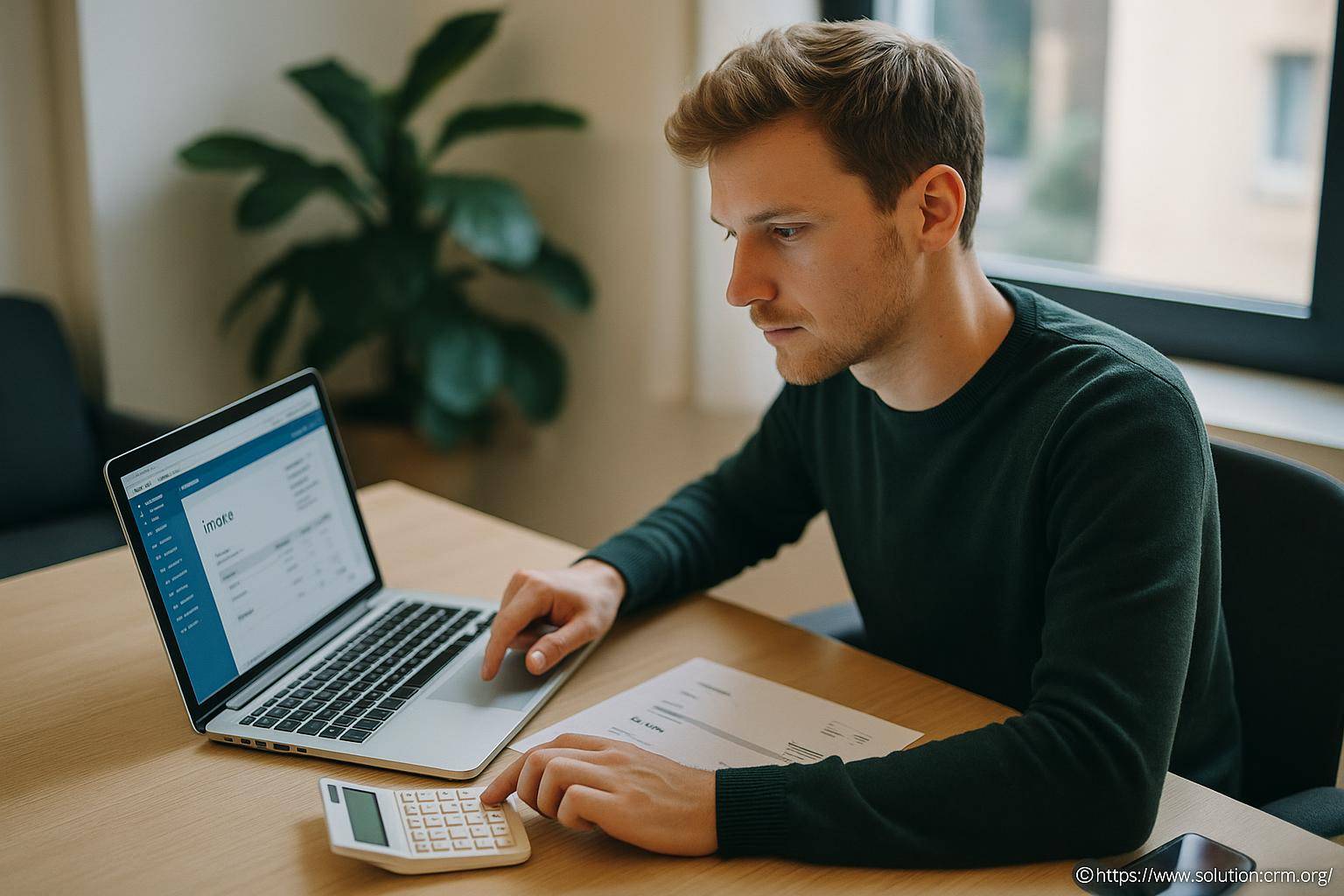 Homme calculant ses factures sur ordinateur